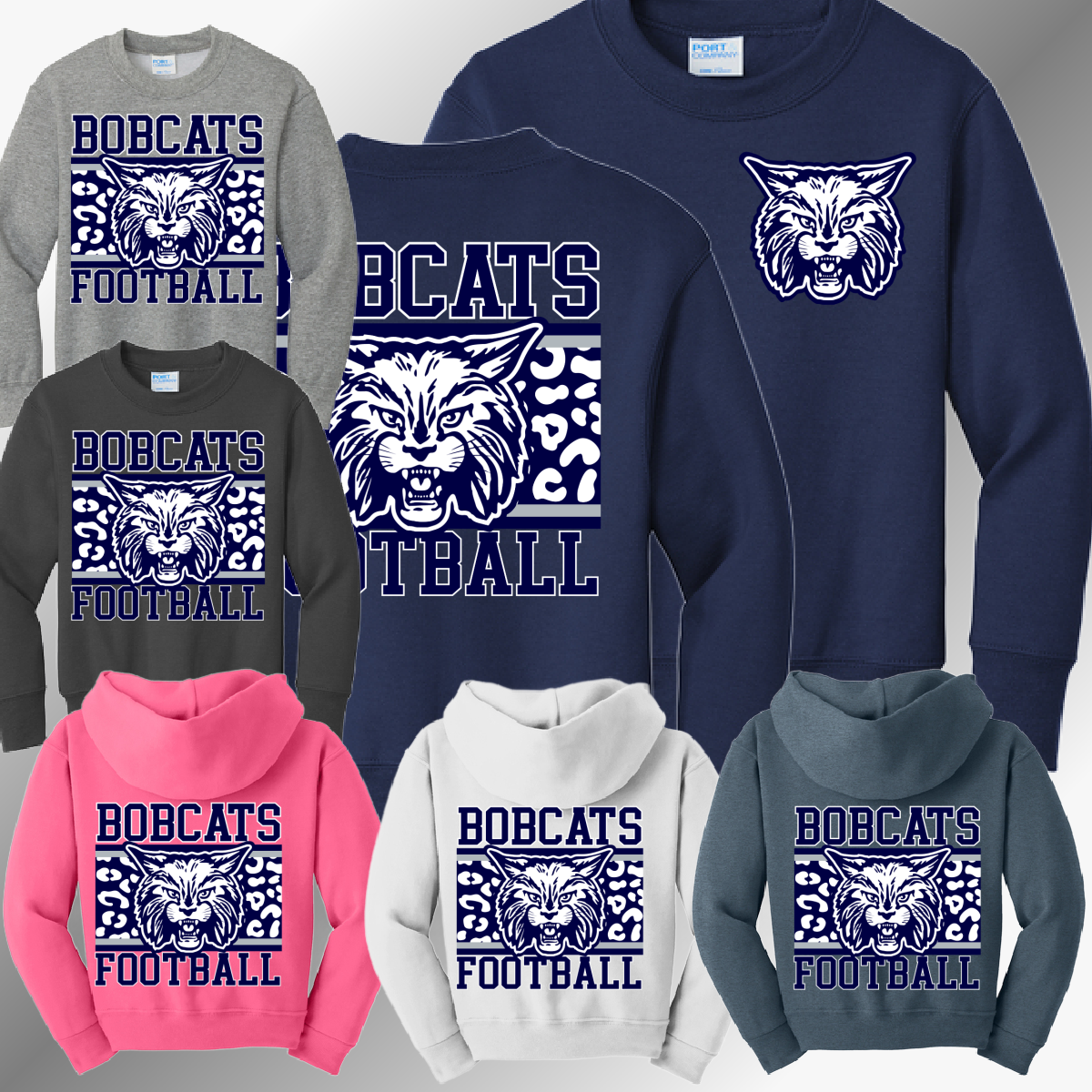 Bobcat Football - Leopard Background Basic Sweatshirt (Youth & Adult)