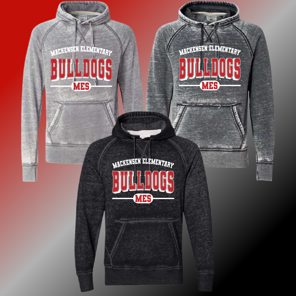 Mackensen Bulldogs - Varsity Mascot Acid Wash Hoodie - MADE TO ORDER/TWO WEEKS