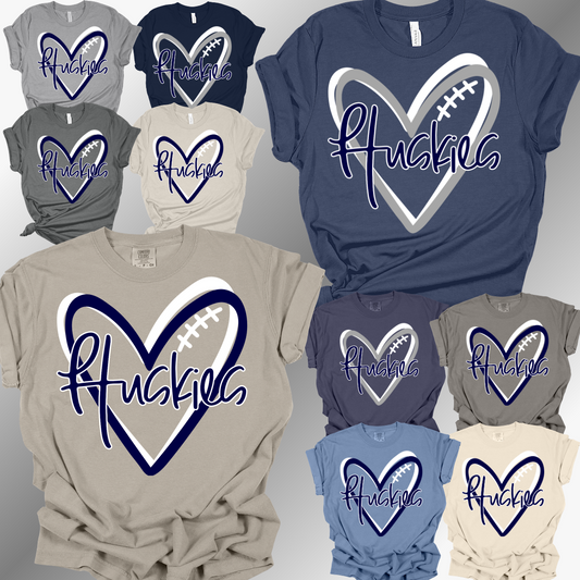 Hemlock Huskies - Football Heart Tee (Adult)