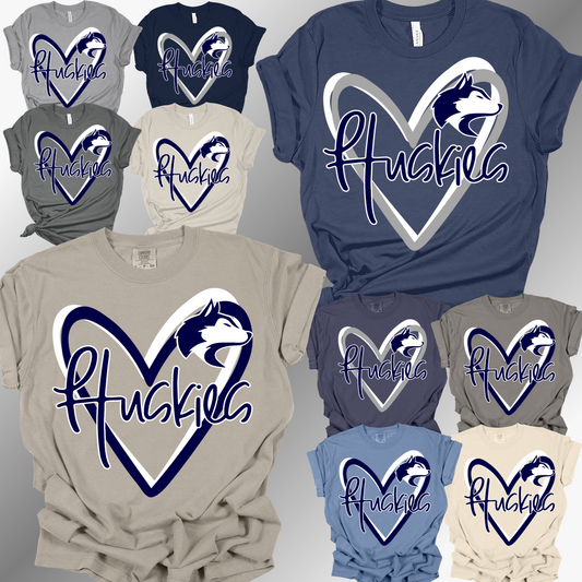 Hemlock Huskies - Mascot Doodle Heart Tee (Adult)
