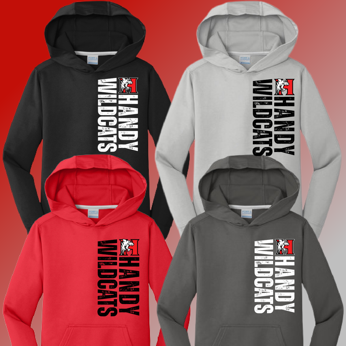 Handy Wildcats - Vertical Distressed Dri Fit Hoodie (Youth)
