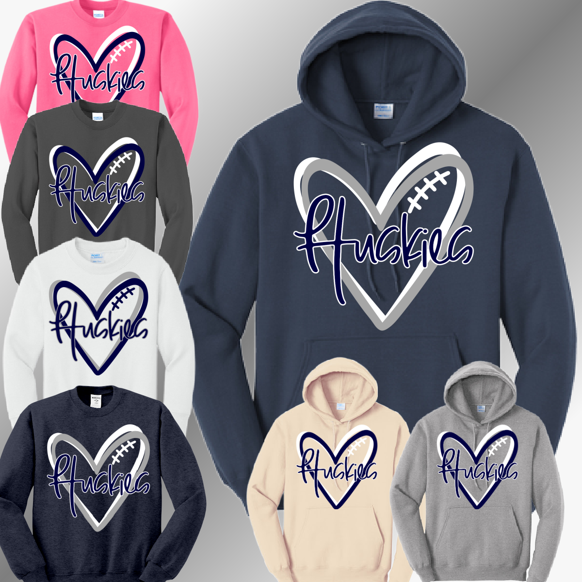 Hemlock Huskies -Football Heart Basic Sweatshirt (Adult)