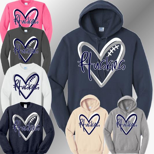 Hemlock Huskies -Football Heart Basic Sweatshirt (Adult)