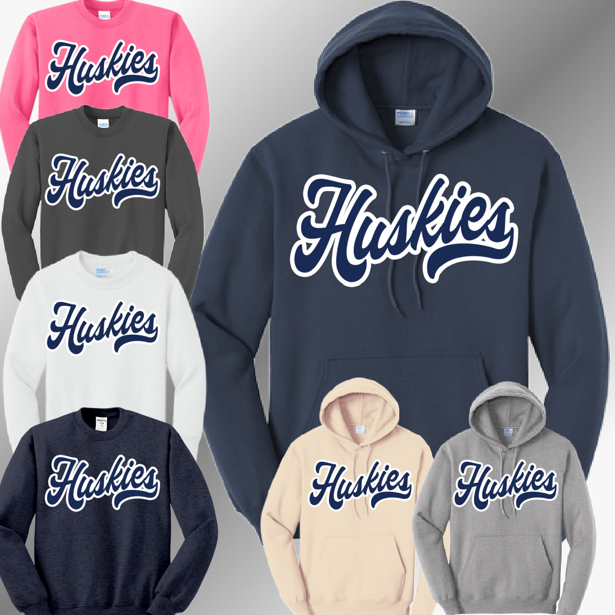 Hemlock Huskies - Cursive Mascot Basic Sweatshirt (Adult)
