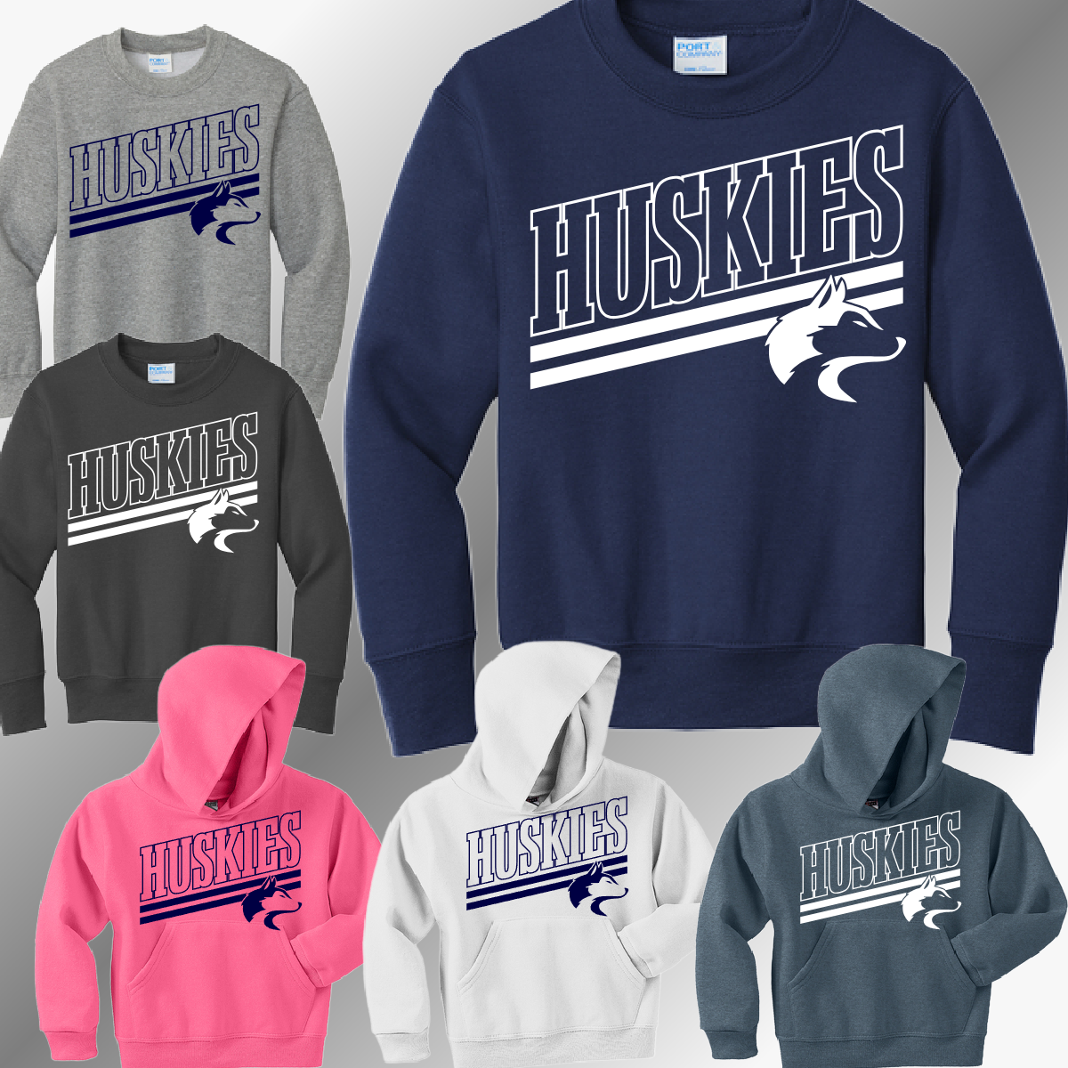 Hemlock Huskies - Angled Mascot Basic Sweatshirt (Youth)