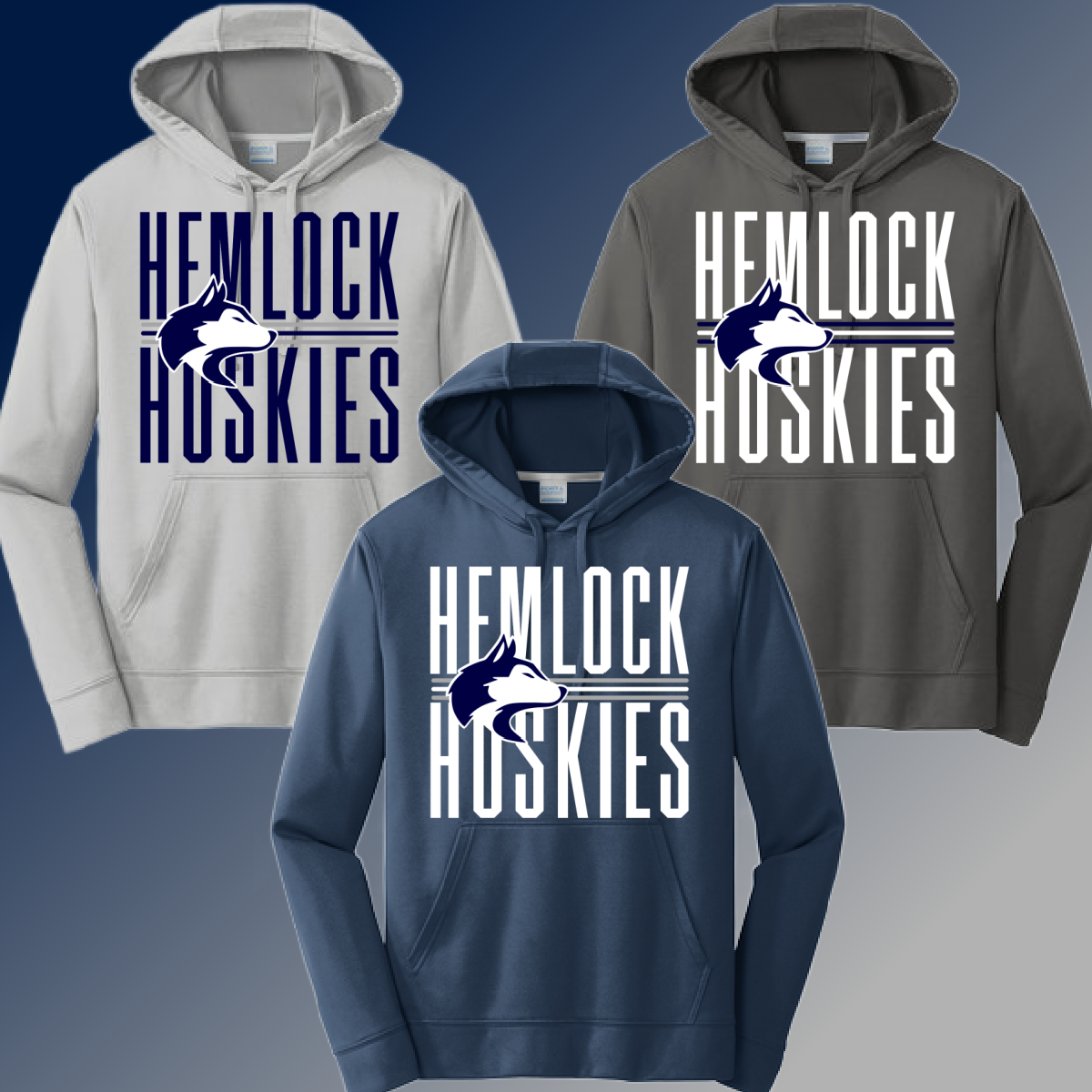 Hemlock Huskies - Narrow Text Dri Fit Hoodie (Adult)