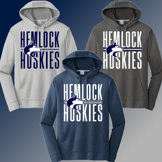 Hemlock Huskies - Narrow Text Dri Fit Hoodie (Adult)