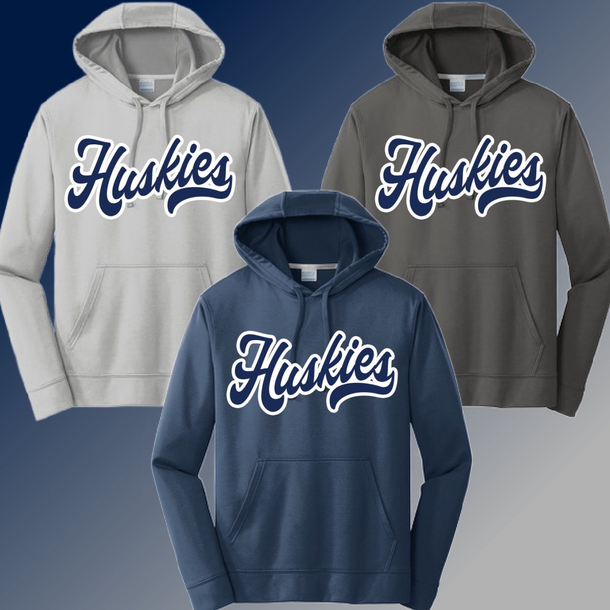 Hemlock Huskies - Cursive Text Dri Fit Hoodie (Youth)