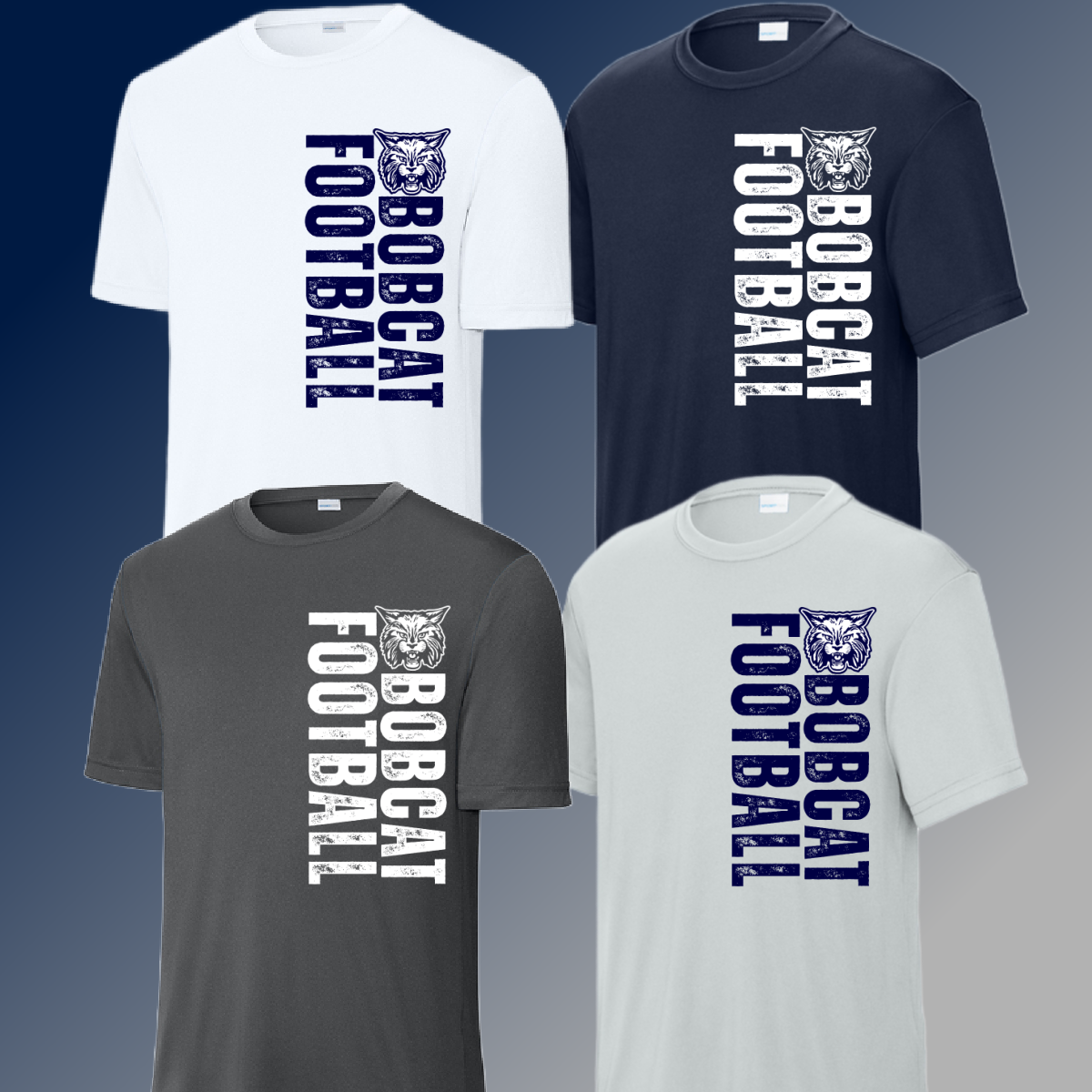 Bobcat Football - Vertical Distressed Dri Fit Tee (Adult)