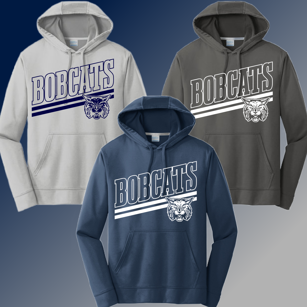 Bangor Bobcats - Angled Mascot Dri Fit Hoodie (Youth & Adult)