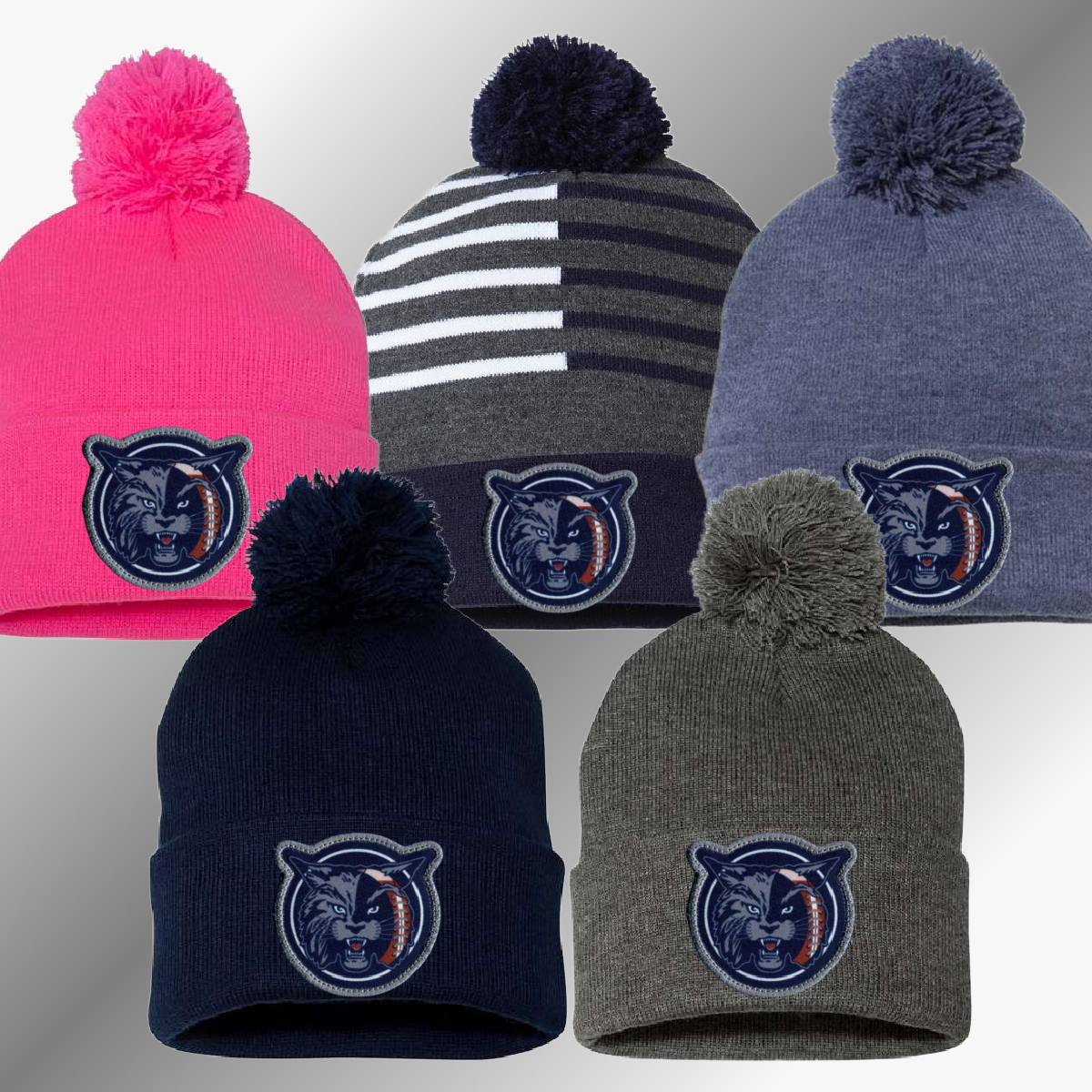 Bobcat Football - Pom Cuffed Beanie