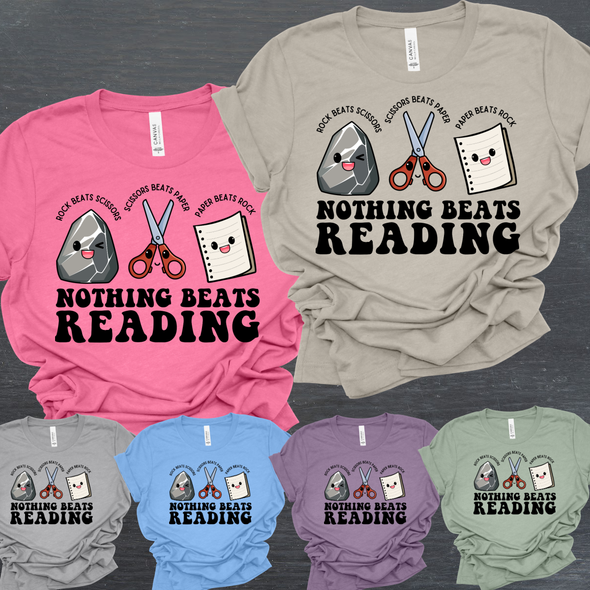 Paper Rock Scissors, Nothing Beats Reading - Bella Tee (Adult)