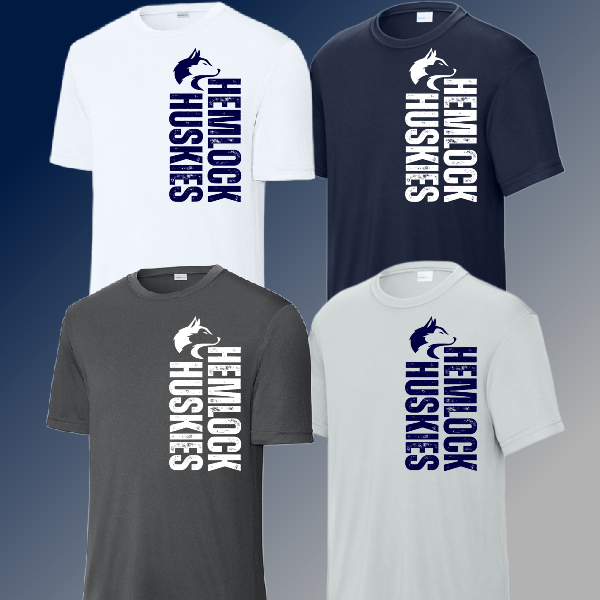 Hemlock Huskies - Mascot Vertical Wording Dri Fit Tee (Youth)