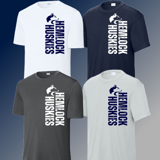 Hemlock Huskies - Mascot Vertical Wording Dri Fit Tee (Youth)