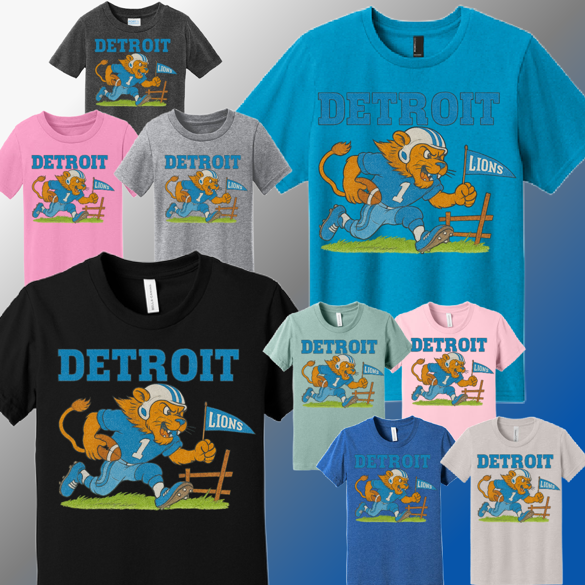 Detroit Football Vintage Mascot with Flag - Youth Tee