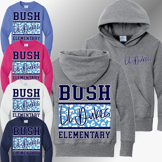 Bush Elementary Dukes - LIL' DUKES Leopard Background Sweatshirt (Youth)