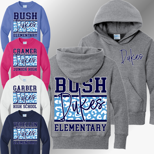 Garber Dukes - DUKES Cursive Leopard Background Sweatshirt (Youth)