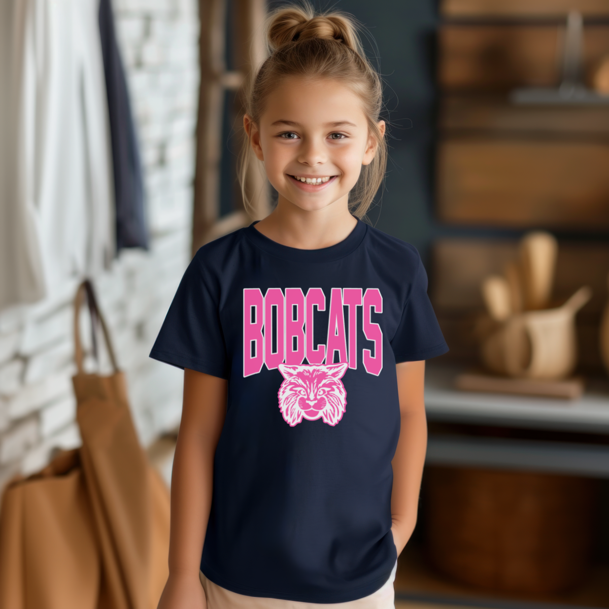 Bangor Bobcats - Warped (Pink) Mascot Tee (Youth)