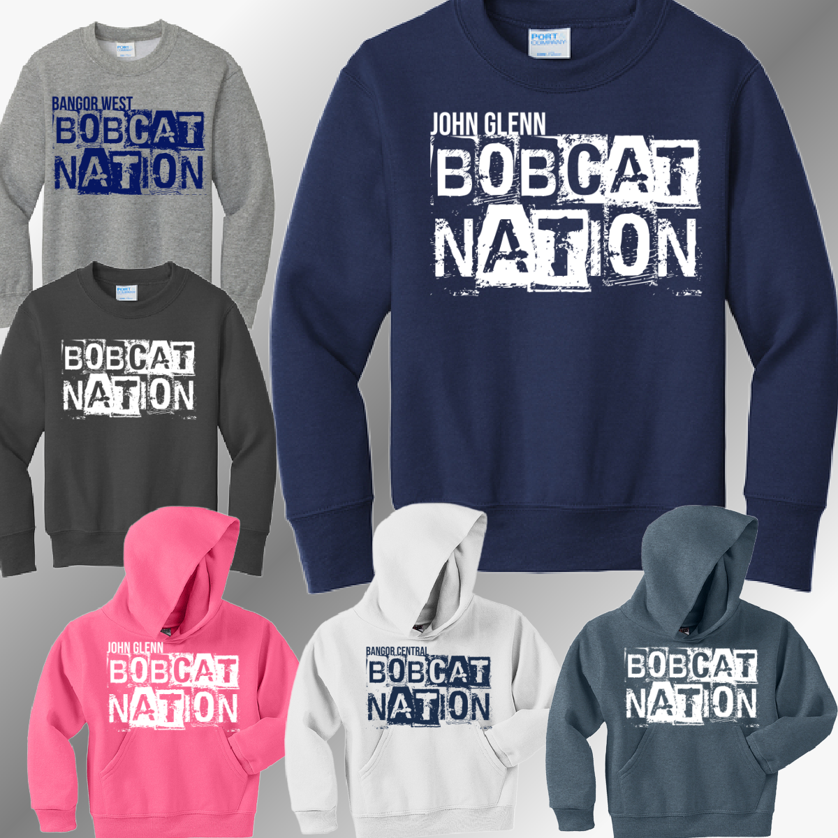 Bangor Bobcats - Distressed Block Basic Sweatshirt (Youth)