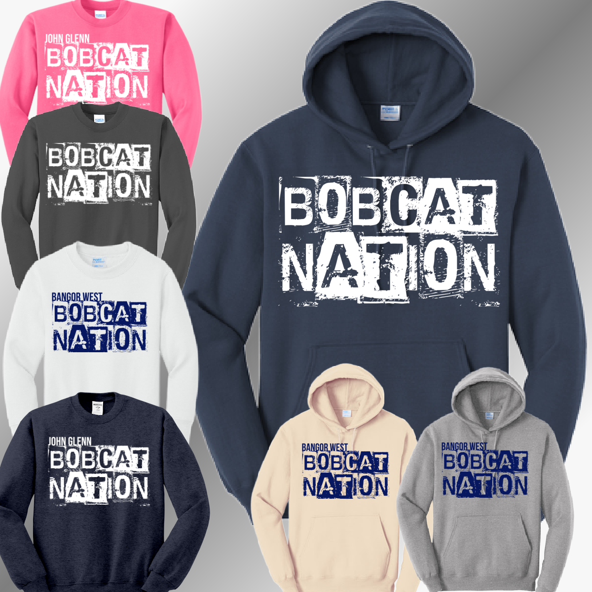 Bangor Bobcats - Distressed Block Basic Sweatshirt (Adult)