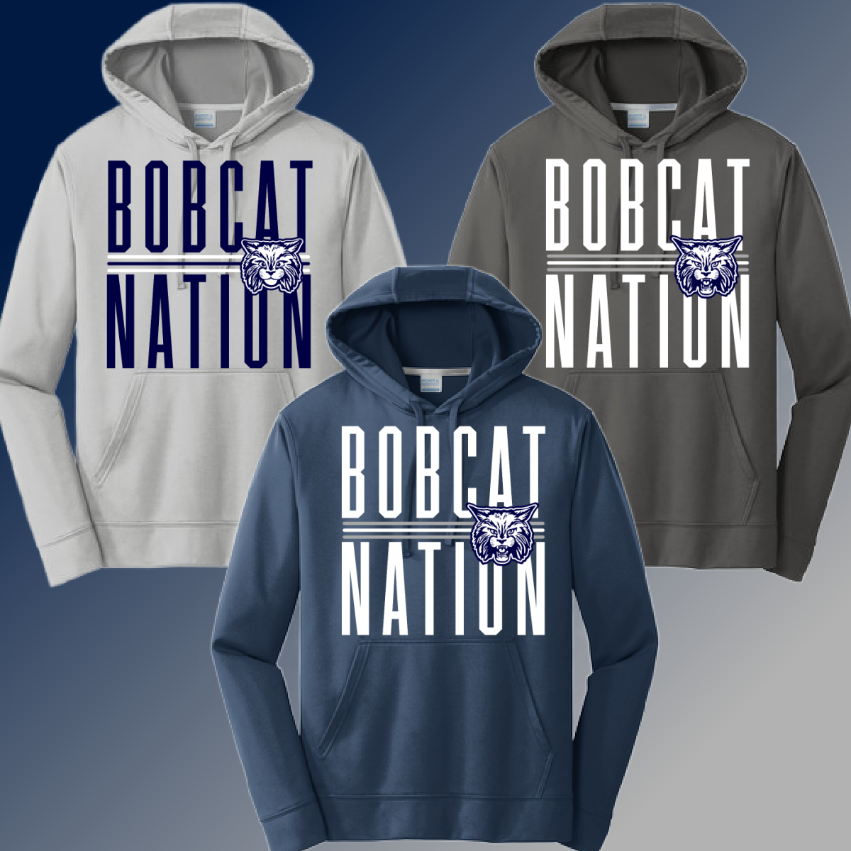Bangor Bobcats - Bobcat Nation Tall Font Dri Fit Hoodie (Youth & Adult)