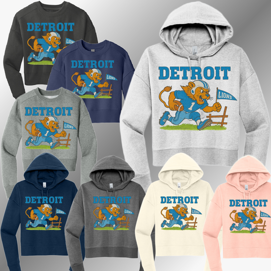 Detroit Football - Vintage Mascot with Flag Cropped Sweatshirt (Adult)