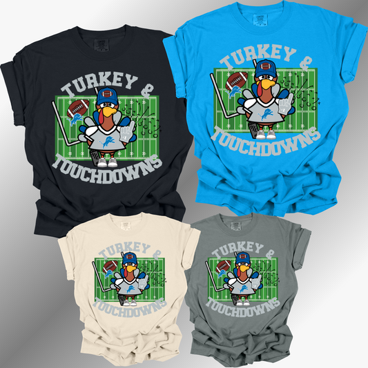 Detroit Football Turkey & Touchdowns Field - Comfort Colors Tee (Adult)