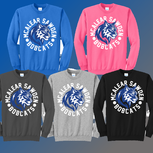 McAlear Sawden Bobcats - Round NEW Mascot Basic Crewneck (Youth & Adult) - MADE TO ORDER/TWO WEEKS