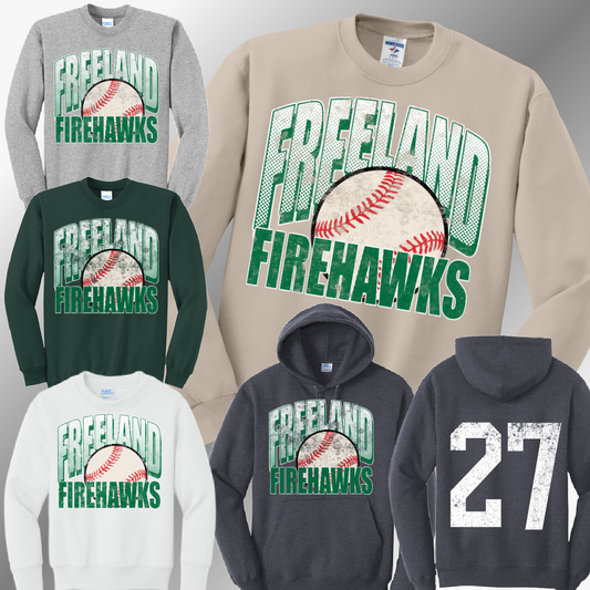 Freeland Firehawks - Grunge Baseball Sweatshirt (Adult)