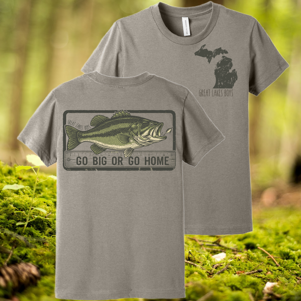 Great Lakes Boys - Go Big Or Go Home Bass Fish Premium Tee (Toddler, Youth & Adult)