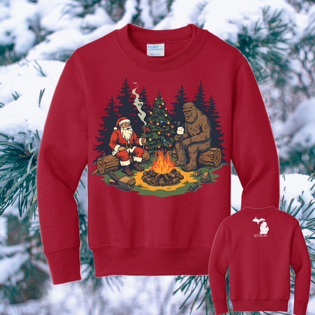 Great Lakes Boys - Santa & Bigfoot FRONT DESIGN Crewneck Sweatshirt (Youth & Adult)