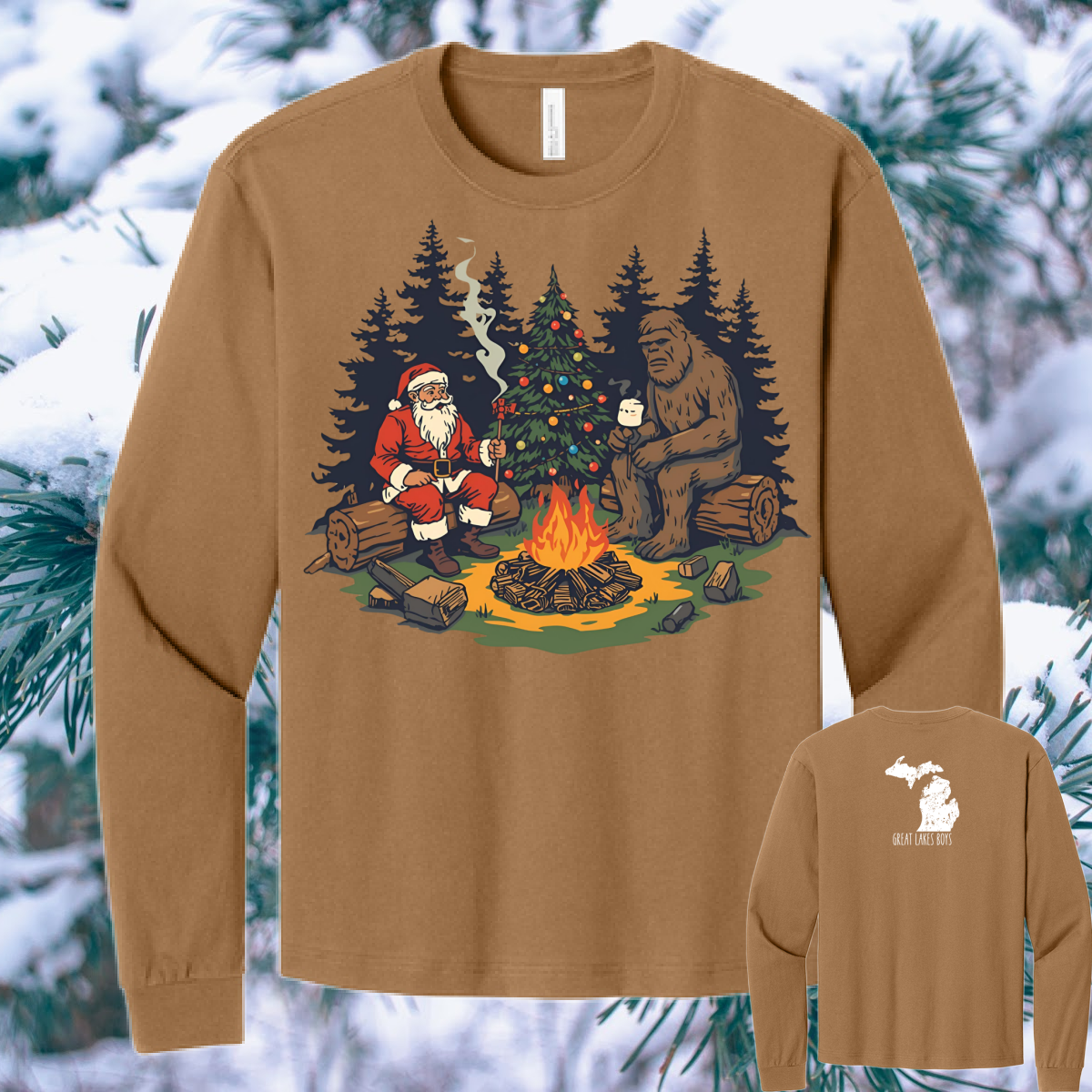 Great Lakes Boys - Santa & Bigfoot FRONT DESIGN Heavyweight Tee (Youth & Adult)
