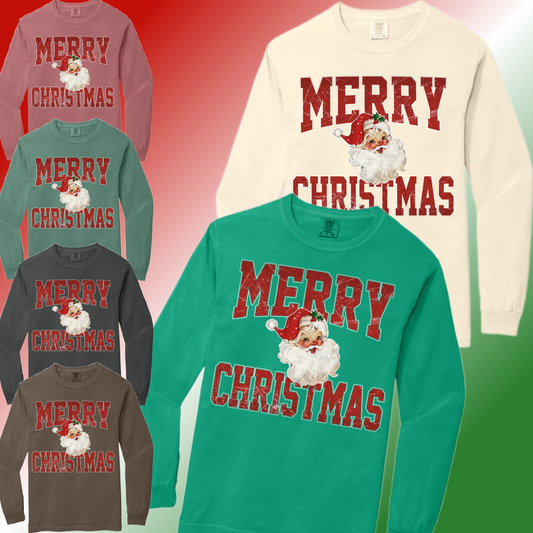 Merry Christmas w/ Vintage Santa - Comfort Colors Tee (Adult)