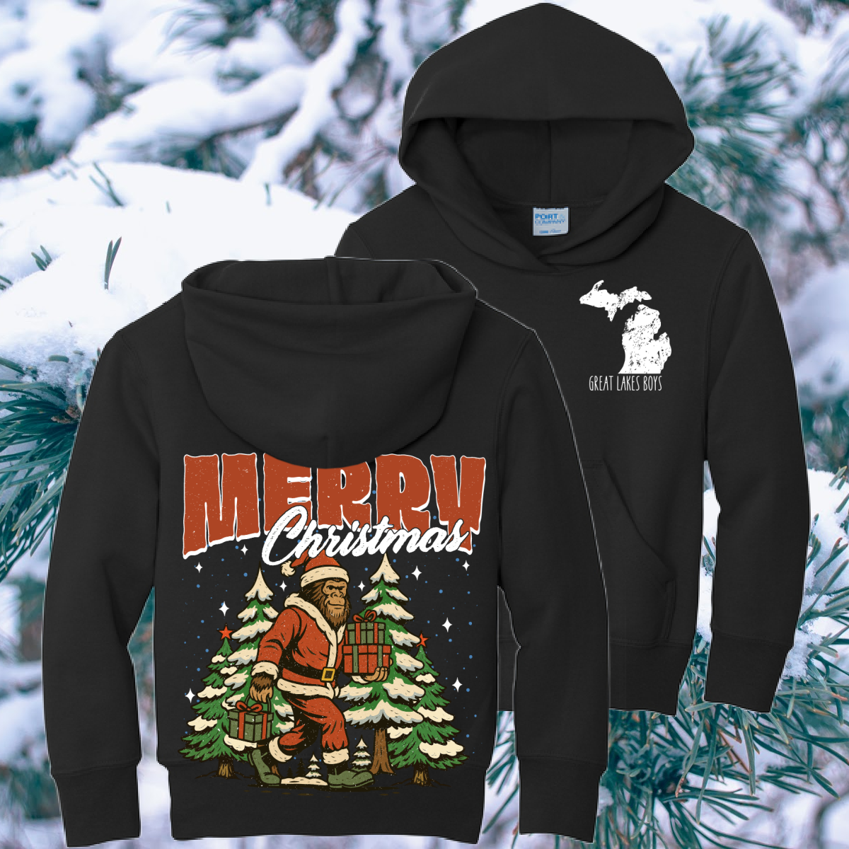 Great Lakes Boys - Merry Christmas Bigfoot Hooded Sweatshirt (Youth & Adult)