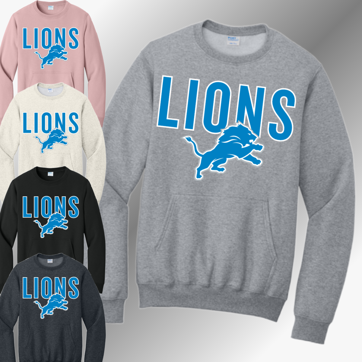 Detroit Football Oversized Logo - Pocketed Crewneck (Adult)