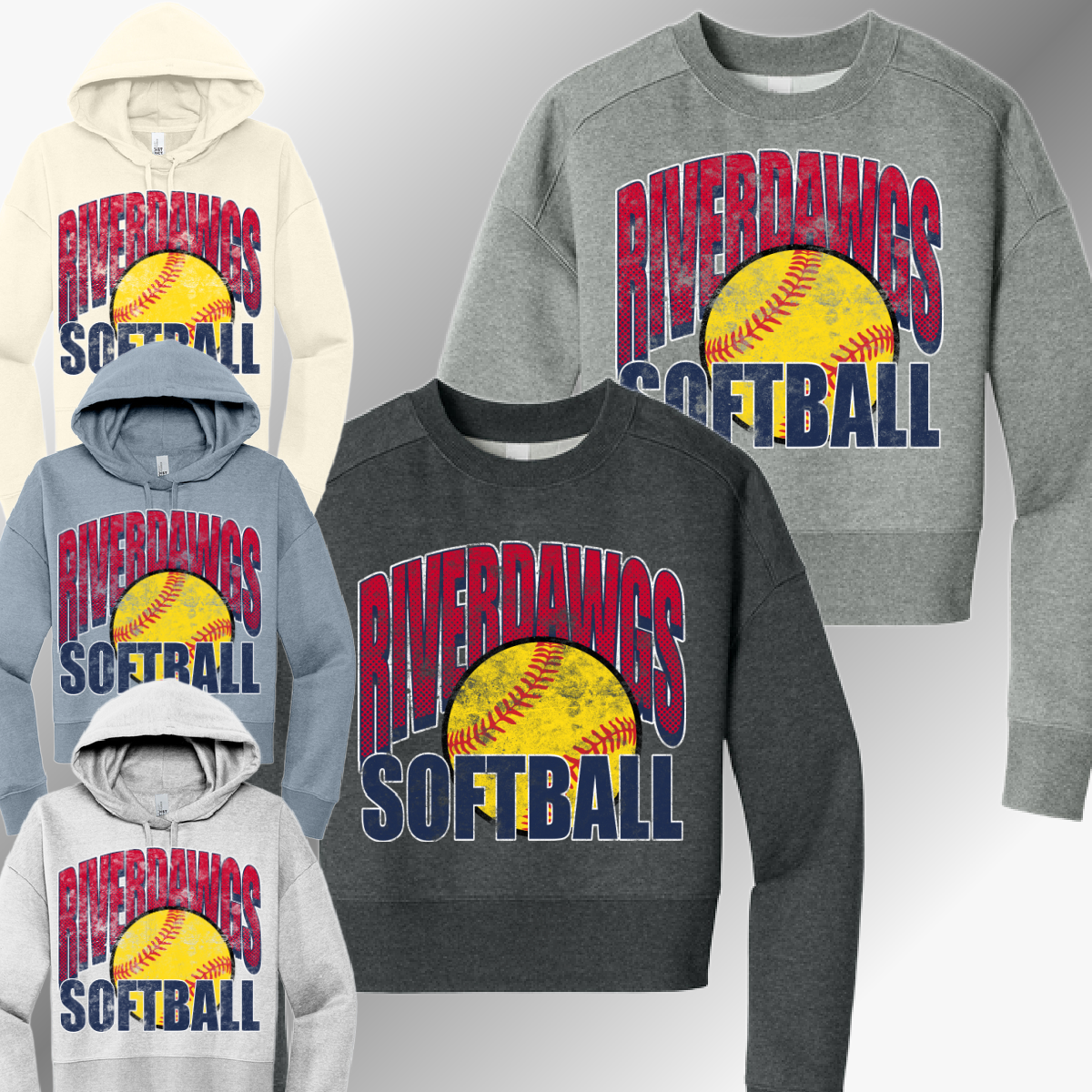 Saginaw Bay Riverdawgs - Grunge SOFTBALL Cropped Sweatshirt (Adult)