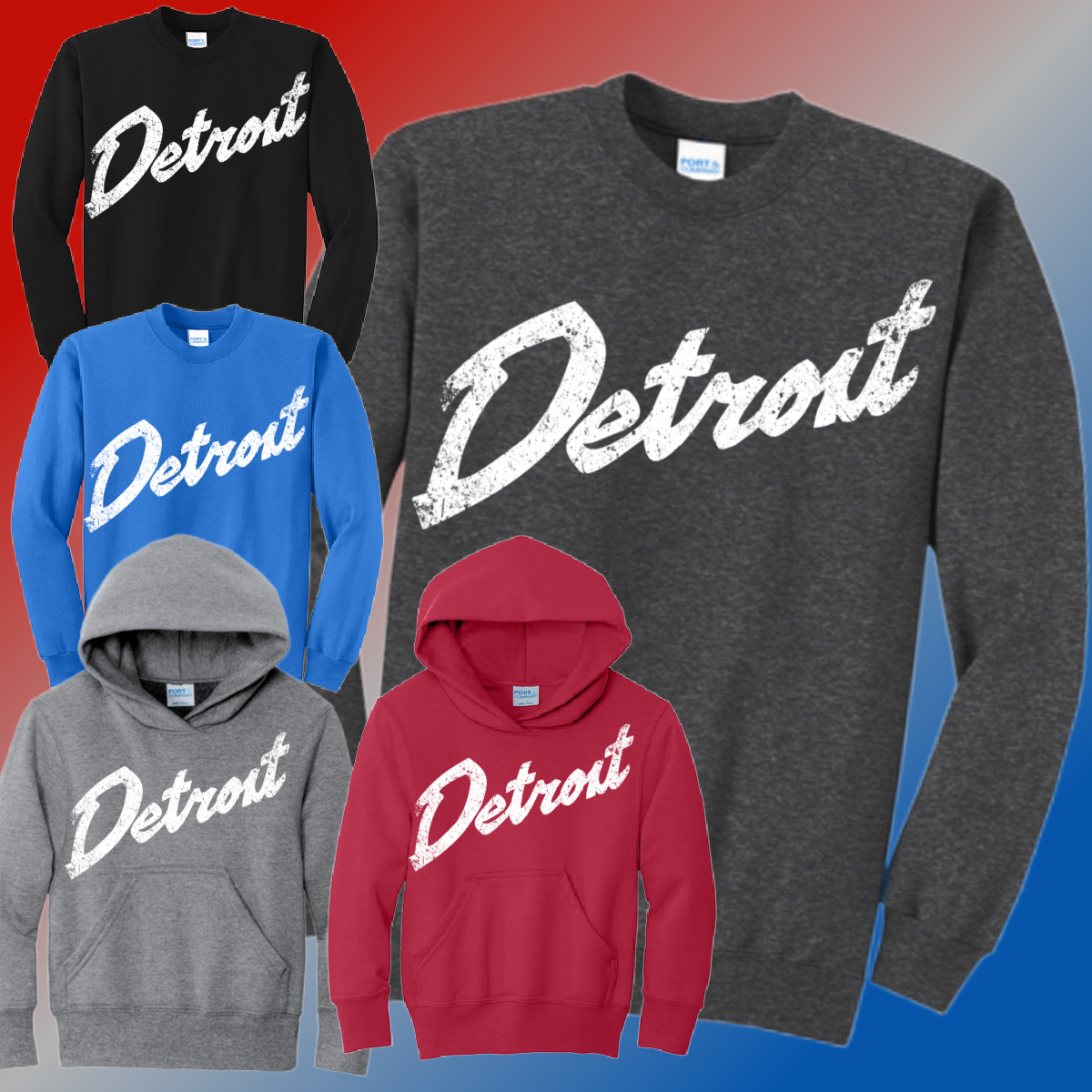Detroit Basketball Repeating - Basic Sweatshirt (Youth)