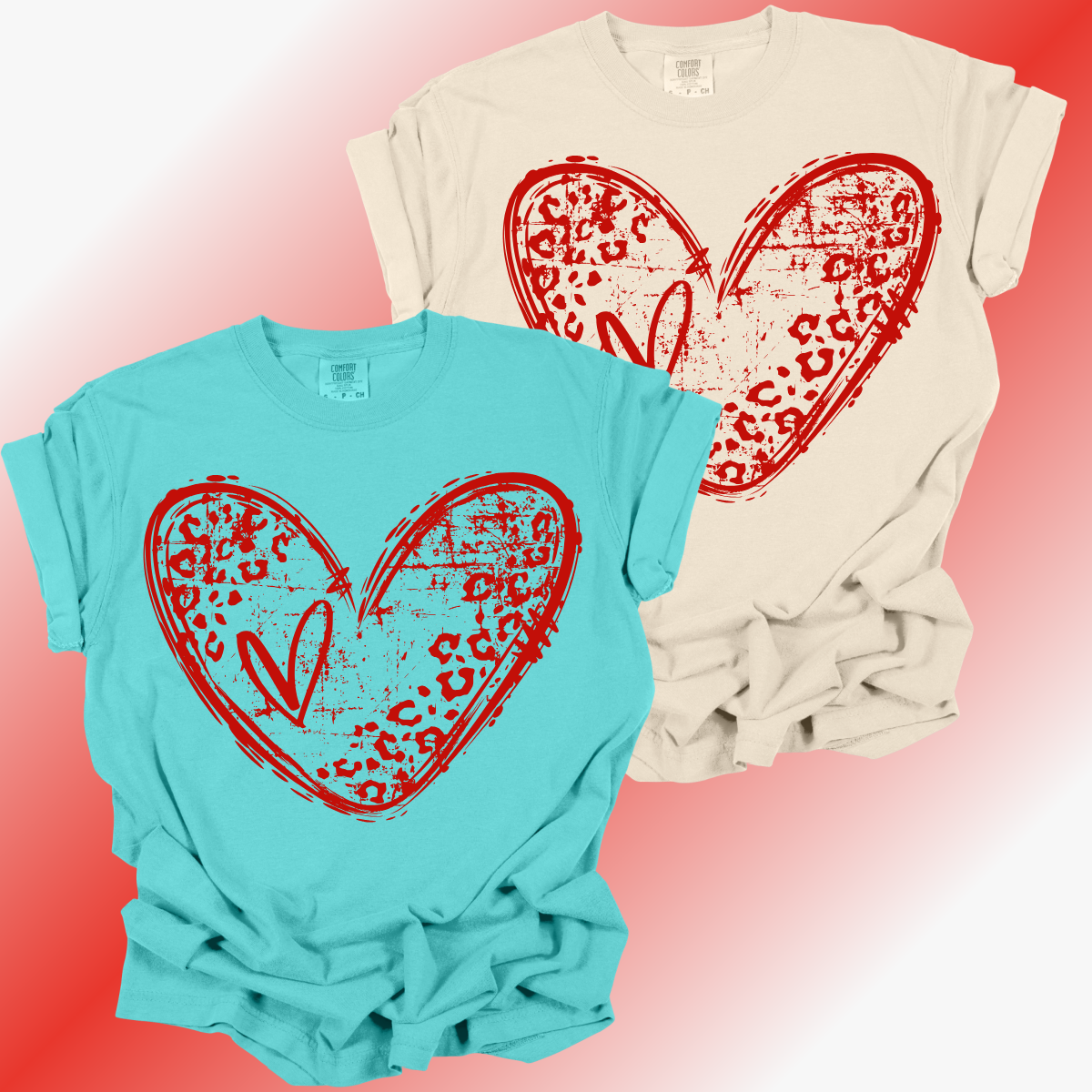 Valentines Distressed Red Leopard Heart  - Comfort Colors Tee (Adult)