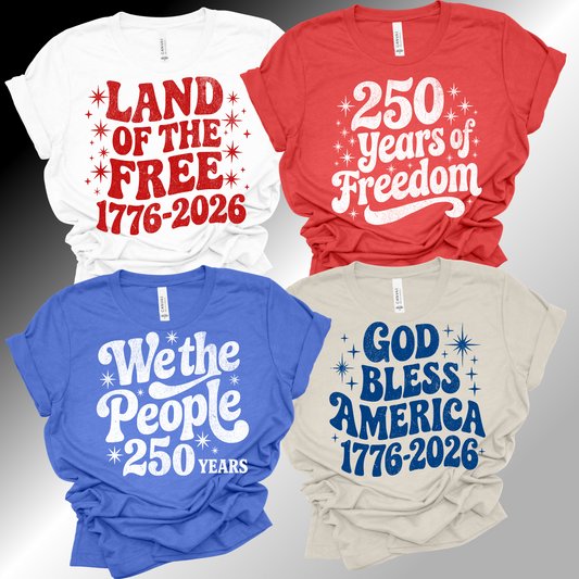 America/USA 250 Years- Bella Canvas Tee or V Neck (Adult)