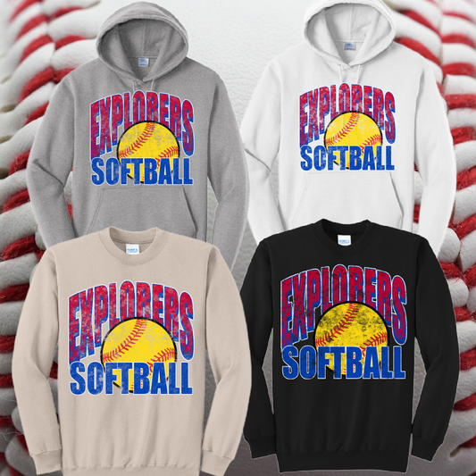 Lady Explorers SOFTBALL - Grunge Baseball Sweatshirt (Adult)
