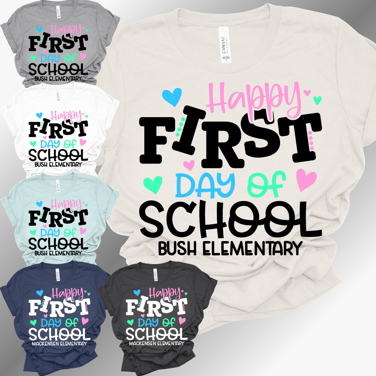 Happy First Day of School Hearts - Bella Tee (Youth & Adult)