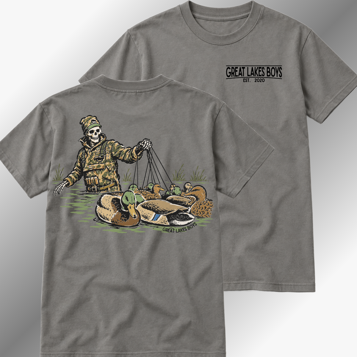 Great Lakes Boys - Duck Hunting Skeleton Beach Wash Tee - Pewter (Youth & Adult)