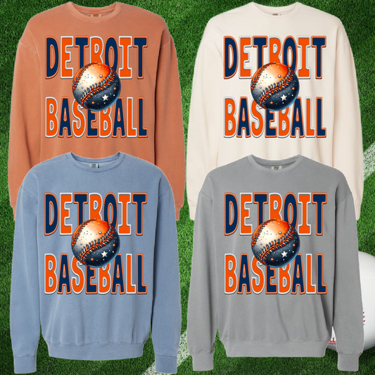 Detroit Baseball Faux Embroidery Lightweight Sweatshirts (Adult)