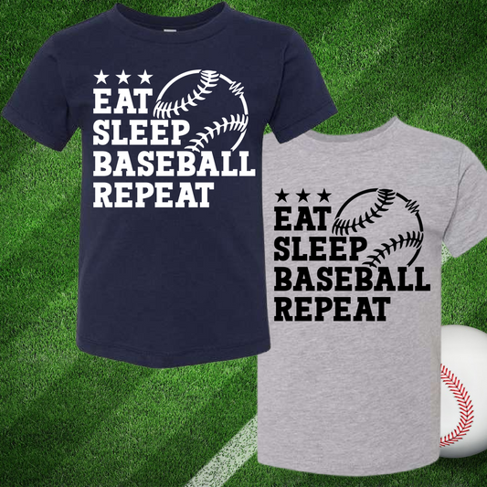 Estey Baseball - Eat Sleep Baseball Repeat Tee or Sweatshirt (Youth)