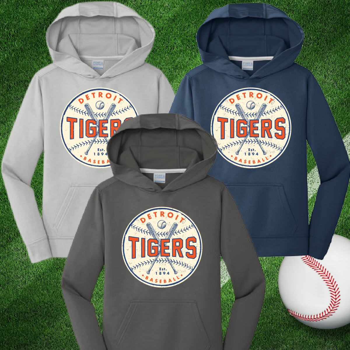 Detroit Baseball Vintage Round Dri Fit Hoodie (Youth & Adult)