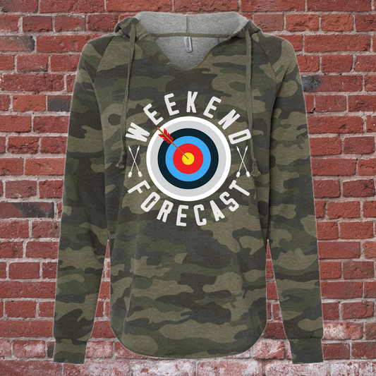Archery Weekend Forecast Women's Camo Hoodie - PREORDER
