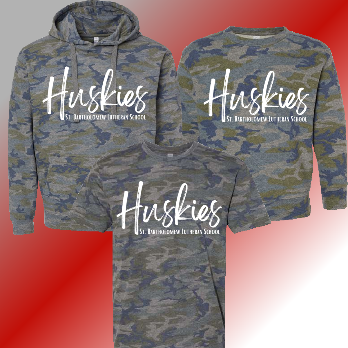 St. Bartholomew School -Simple Mascot Camo Tee & Sweatshirt (Youth & Adult) - MADE TO ORDER/TWO WEEKS