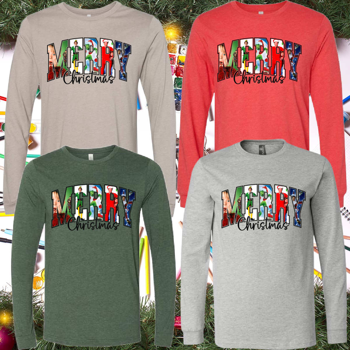 MERRY Movie Characters Long Sleeve Tee - Varsity Lettering (Adult)