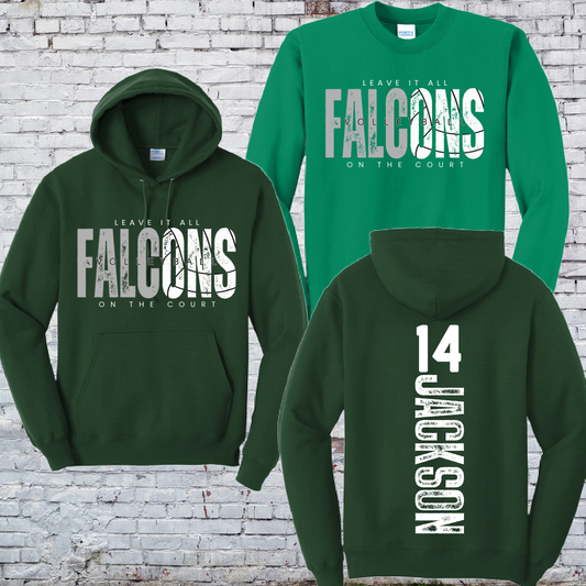 Leave It All On The Court-Falcons Volleyball Basic Crew or Hoodie