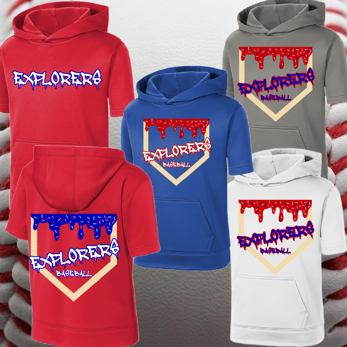 Midland Explorers - Homeplate Ice Cream Drip SHORT Sleeve Performance Hoodie